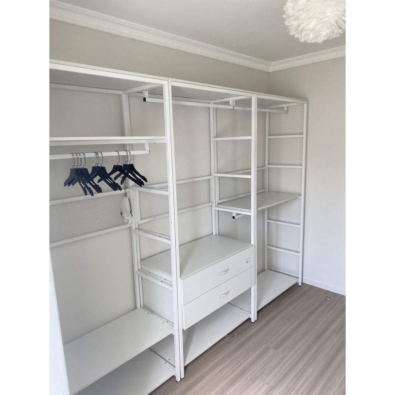 Metal Furniture Frame Open Wardrobe Walk-In Cloakroom Shelf Steel Wood Structure Iron Clothes Hanger Floor-Standing