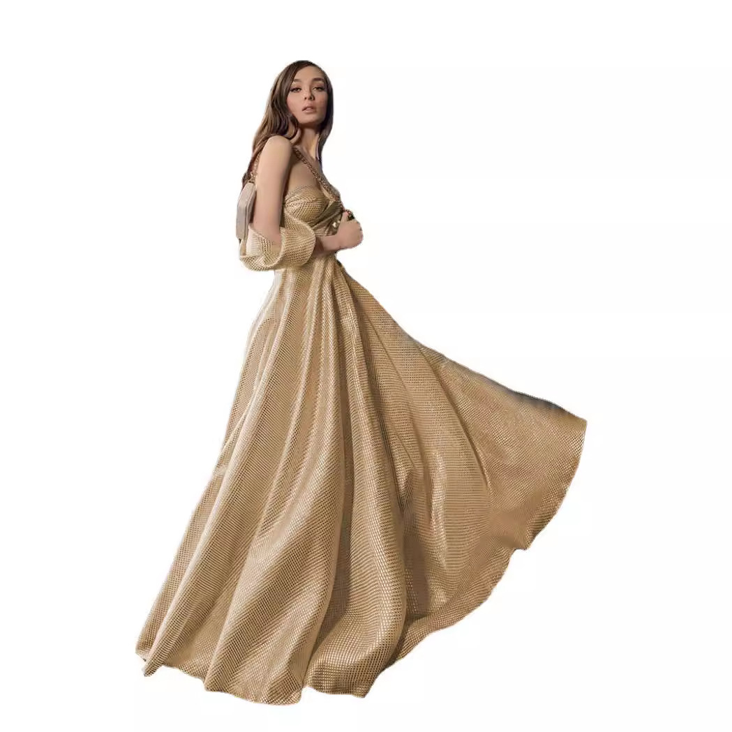 Picture of Champagne-Colored High-End Dress Champagne Colorful High-End Women's High-End Off-Shoulder Tube Top Evening Dress