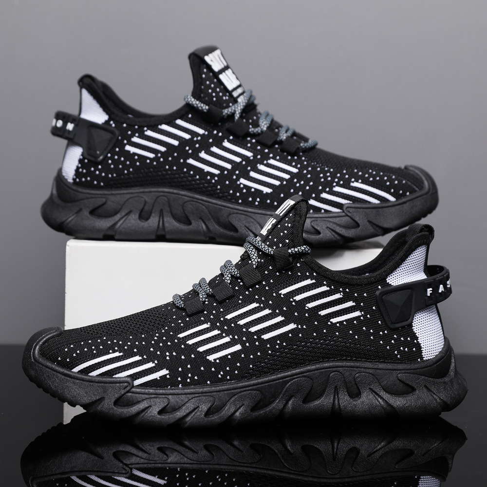 Men's Shoes New Style Fly-Knit Mesh Shoes Fashionable Breathable Sports Shoes Soft Sole Lightweight Student Running Shoes Cross-Border Wholesale