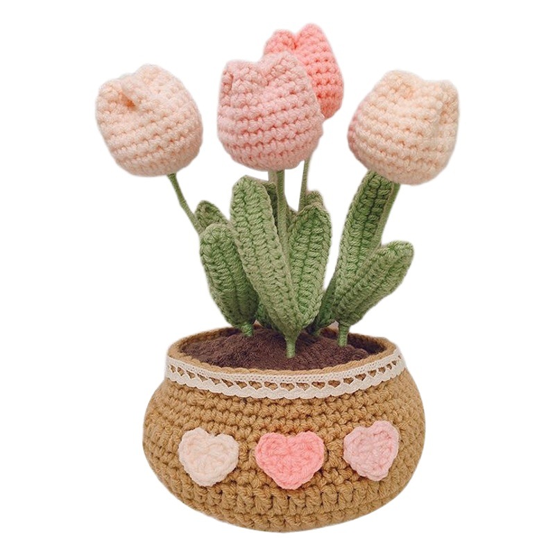Cross-border hot selling Amazon AliExpress hand-woven Tulip potted desktop decoration birthday gift for girlfriend