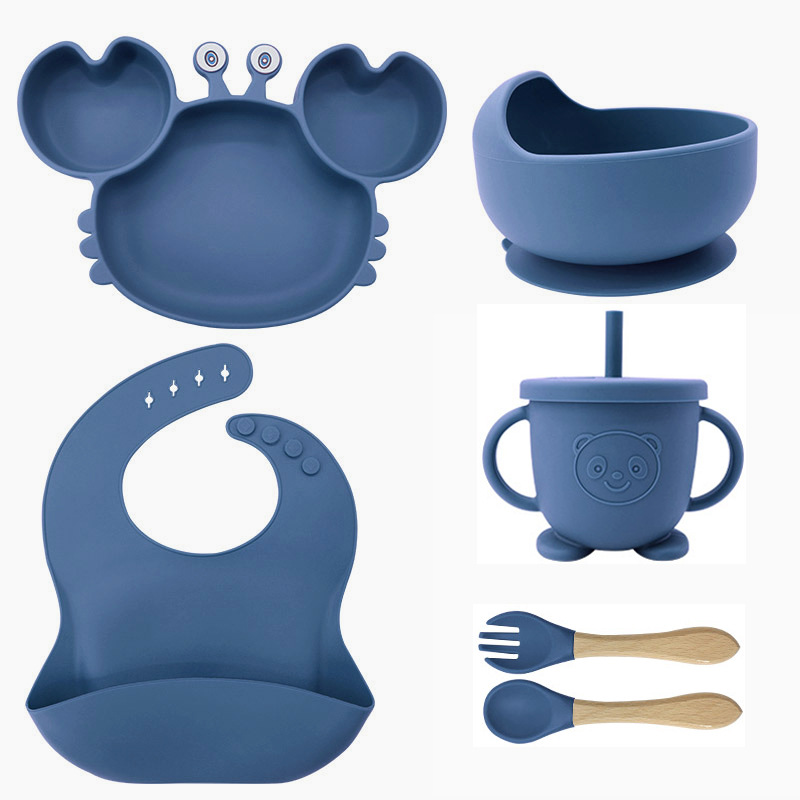 Picture of Baby silicone tableware crab plate suit food supplement bowl bib food grade tableware suit factory direct supply cross-border