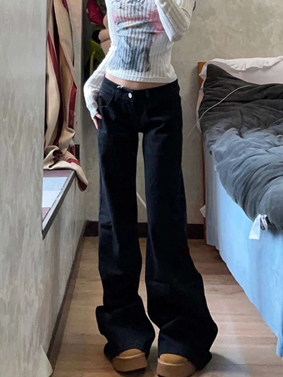 Picture of Hot Girl Low-rise Black Wide-leg Slimp Jeans Women's Spring and Autumn New Loose Slimming All-match Trailing Trumpet Pants