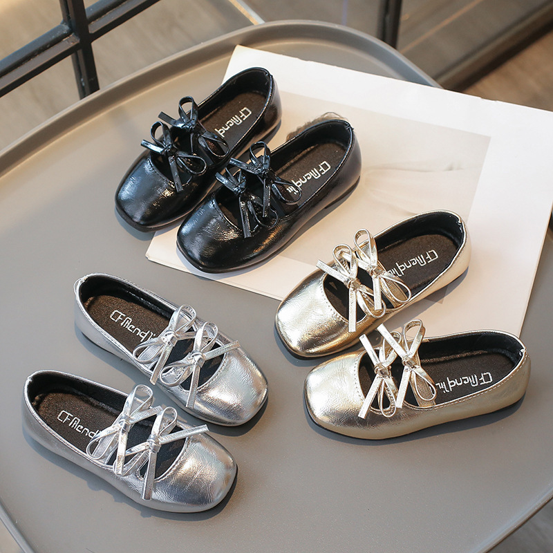 Girls Korean Fashion Bow Small Leather Shoes 2025 Spring and Autumn New Mary Jane Ballet Princess Shoes Peas Shoes