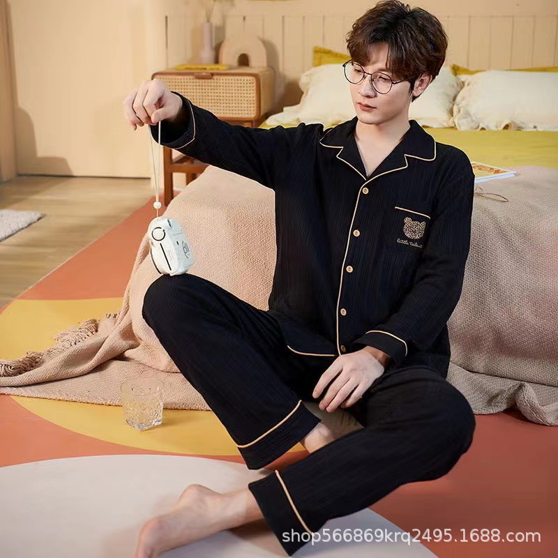 Picture of Pajamas Men's 2024 Spring and Autumn Cotton Long Sleeve Home Clothes Men's Boys Teenagers Thin plus size suit