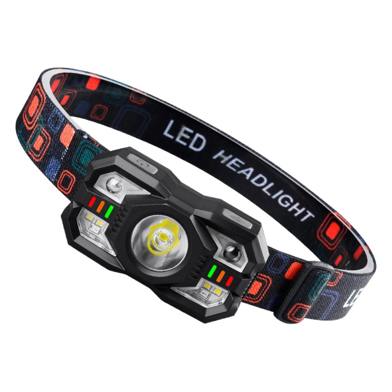 New Led Intelligent Sensor Headlight Cob Red Light Warning USB Charging Strong Light Outdoor Night Fishing Waterproof Headlight