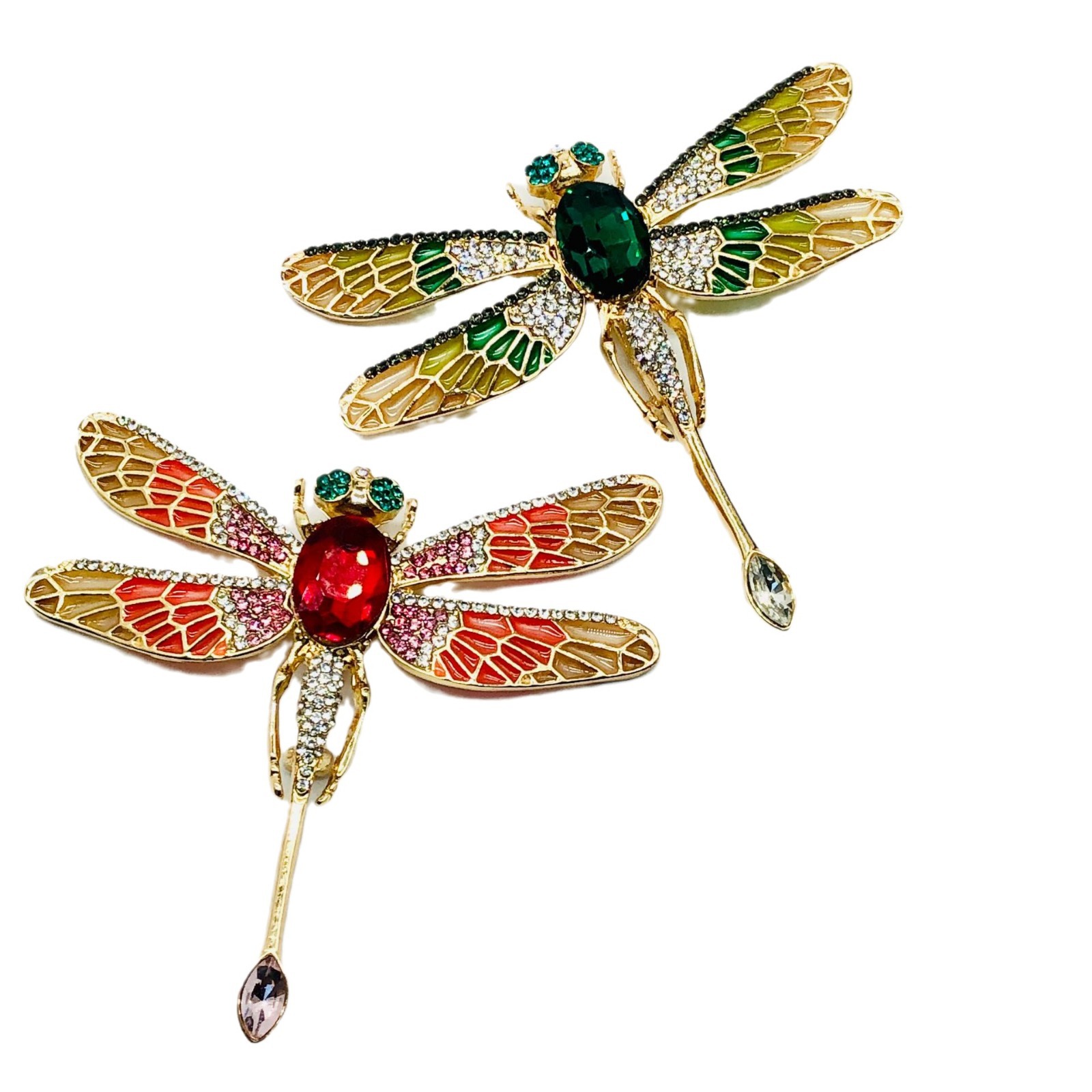 Picture of Smart Brooch Wings Movable Green Dragonfly Women's Brooch Coat Accessories Temperament All-match Handmade with Czech Diamond