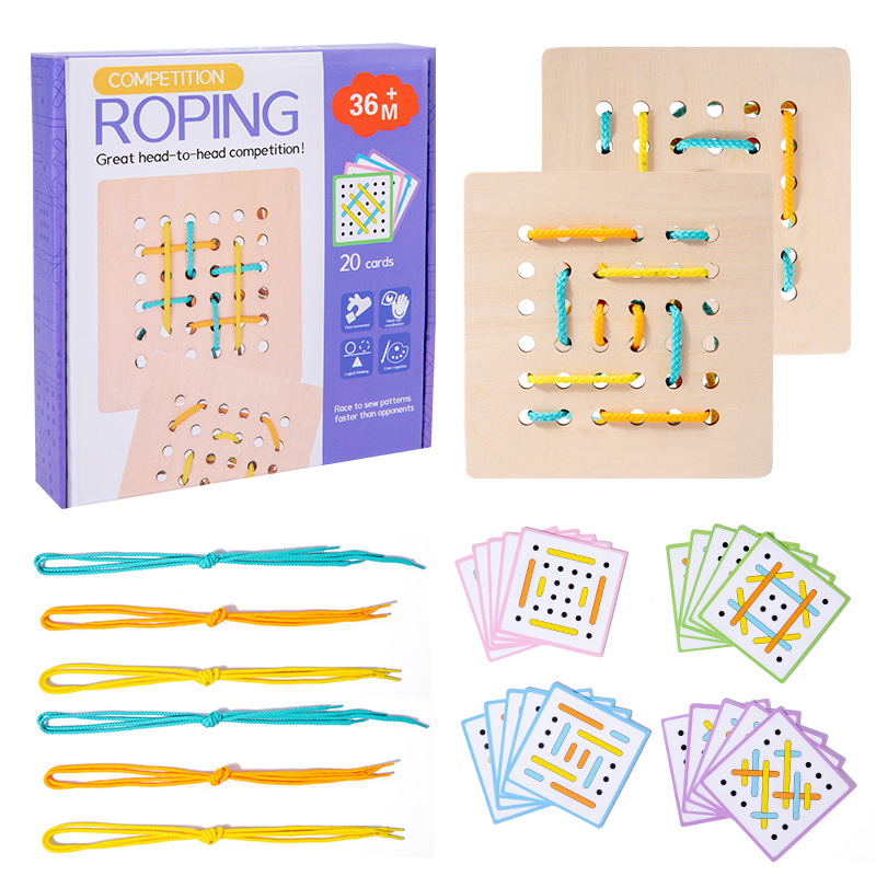 Picture of Children's Double Battle Rope-wearing Game Intelligence Development Hand-eye Coordination Training Color Cognitive Puzzle Early Education Toys