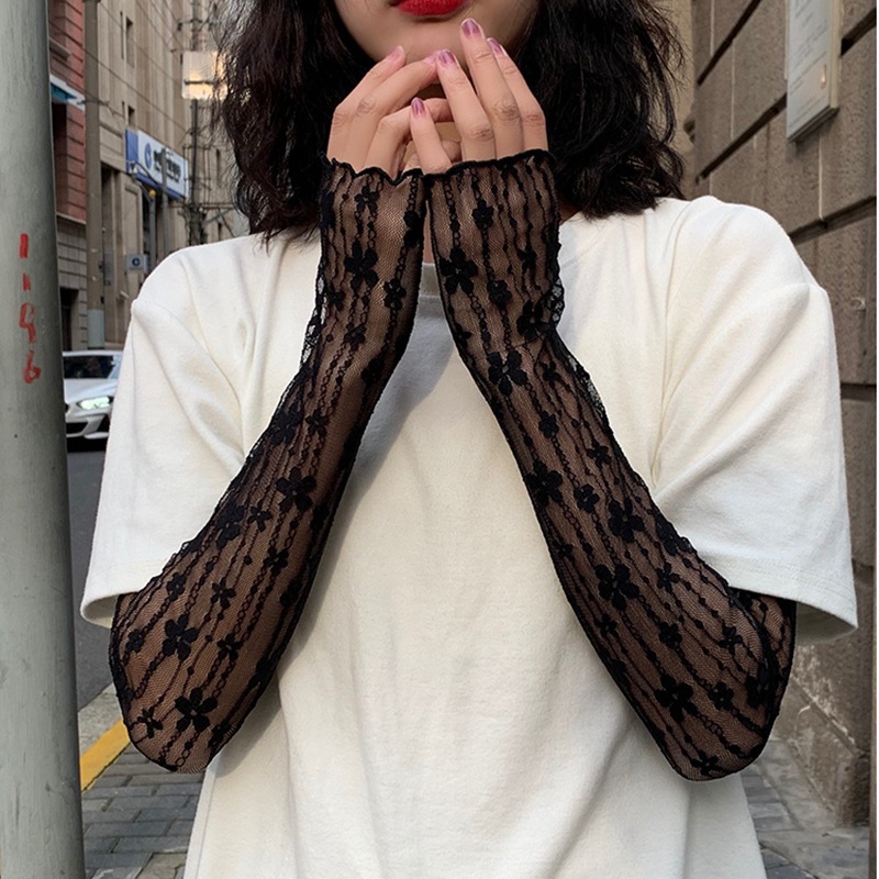 Lace Mesh Sleeve Fashionable Girl Sunscreen Sleeve Small Flower Beach Surfing Long Arm Sleeve JK Girl Arm Sleeve