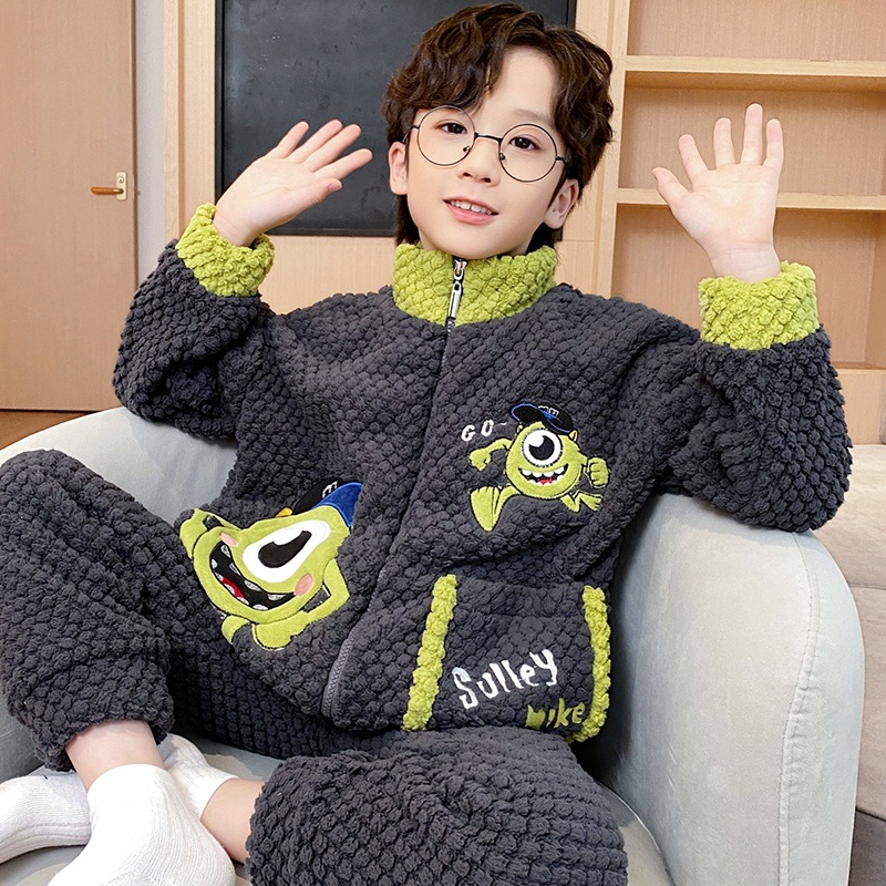 Picture of Boys' pajamas 2023 new autumn coral fleece fleece-lined children's flannel winter boys' middle and big children's homewear
