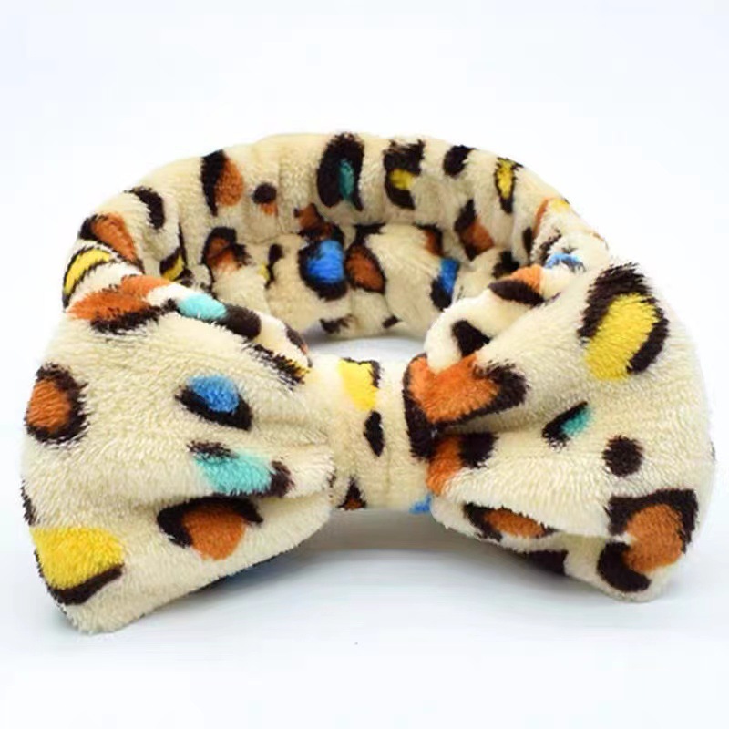 Picture of Korean Style Cute Dot Striped Headband Bow Hair Band Plush Hair Accessories Face Wash Hair Band Makeup Mask