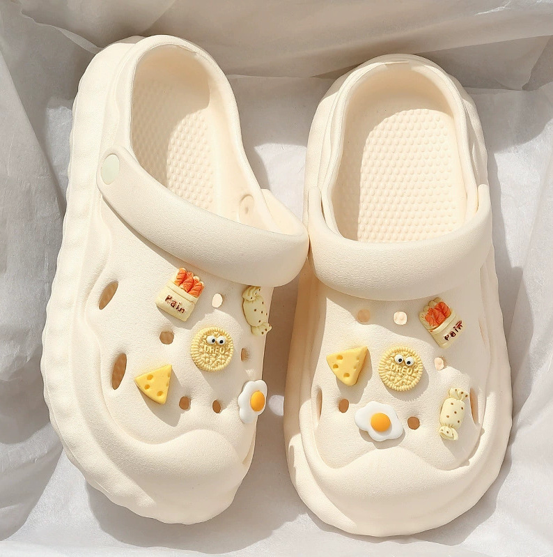 Women's Wholesale Hole-In-The-Wall Beach Home Cartoon Summer Thick-Soled Half-Sand Slippers with Increased Height and Poop Feeling