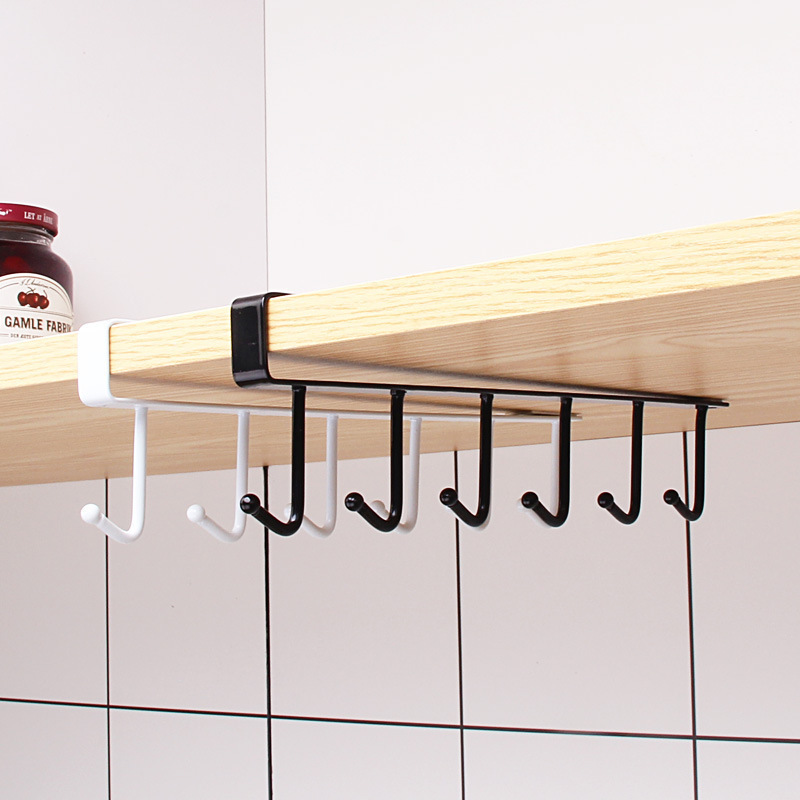 Cross-border Wrought Iron Cabinet Seamless Hook Six-link Storage Rack Multi-row Hook Wardrobe Kitchen Non-perforated Seamless Hook