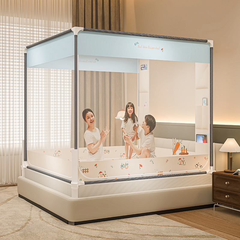 Picture of Square Top Reinforced Fence Cartoon Mosquito Net Household Children's Drop-resistant Three-door Mongolian Yurt Mosquito Net Nantong Home Textile