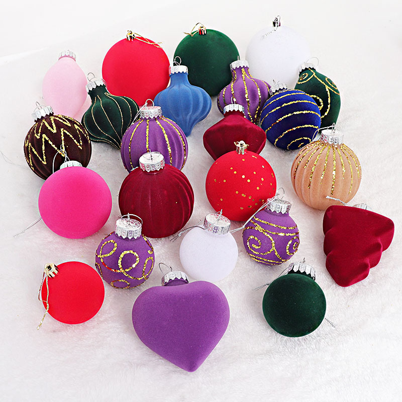Cross-Border Hot Selling Christmas Decoration Ball Plastic Painted Flocking Ball Christmas Tree Hanging Ball Pendant Scene Decoration Supplies