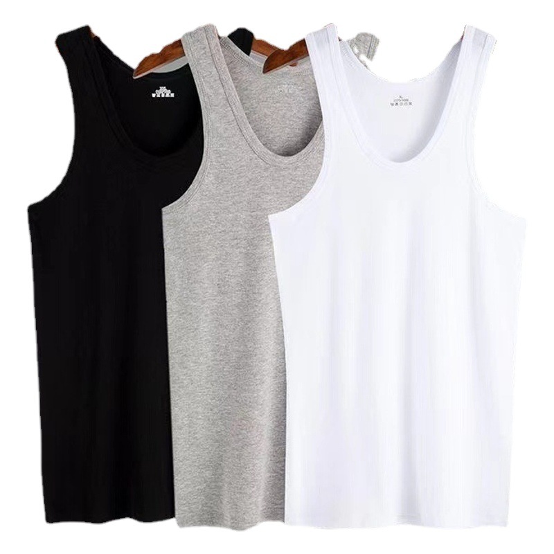 Summer Men's Pure Cotton Vest Youth Middle-Aged Men's Vest Large Size Men's Round Neck Loose Bottoming Vest Breathable