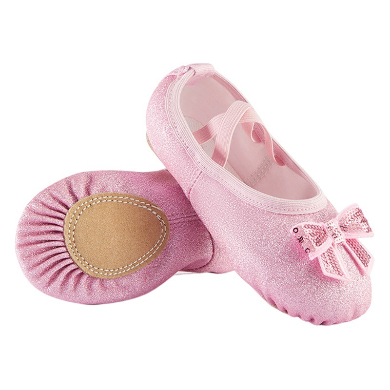 Picture of New Style Dance Shoes Lace-up Free Children's Soft Sole Practice Shoes Korean Style Sequin Bow Ballet Cat Claw Shoes for Girls