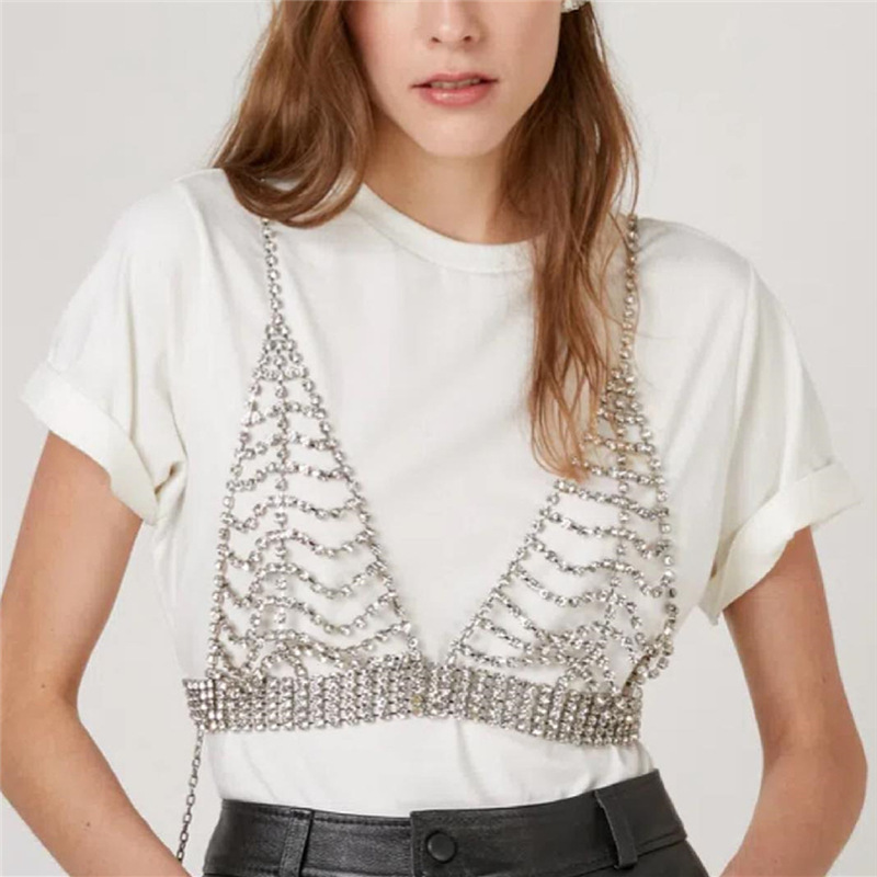 European and American multi-layer rhinestone chain fashion sexy crystal top bikini beach body accessories female