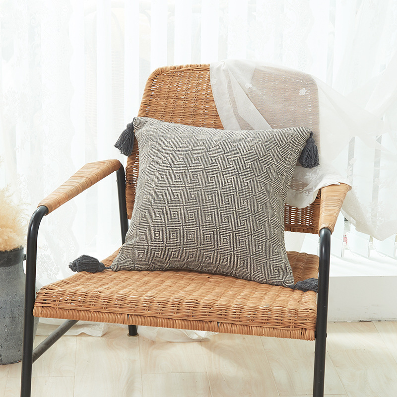 Picture of Xu Ai Thickened Cotton and Linen Texture Striped Plaid Multicolor Tassel Fashion Sofa Cushion Cover Factory in stock