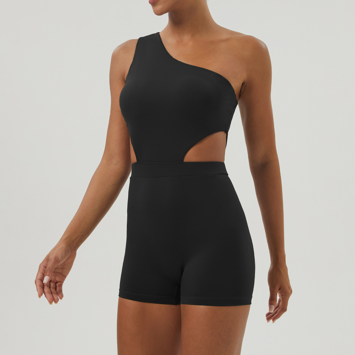 Picture of Amazon Slant Shoulder Sexy Yoga Jaysuit Shaping Slim Sports Shorts Jaysuit Indoor Training Fitness Wear
