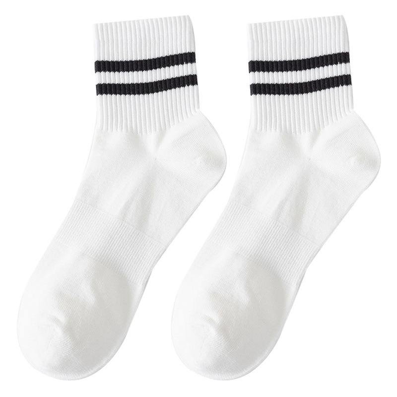 Socks for Women, Mid-Calf Socks, Pure Cotton, Breathable, Sweat-Absorbent, Black and White, Sports Socks for Men and Women, Couples, Students, New Spring Model