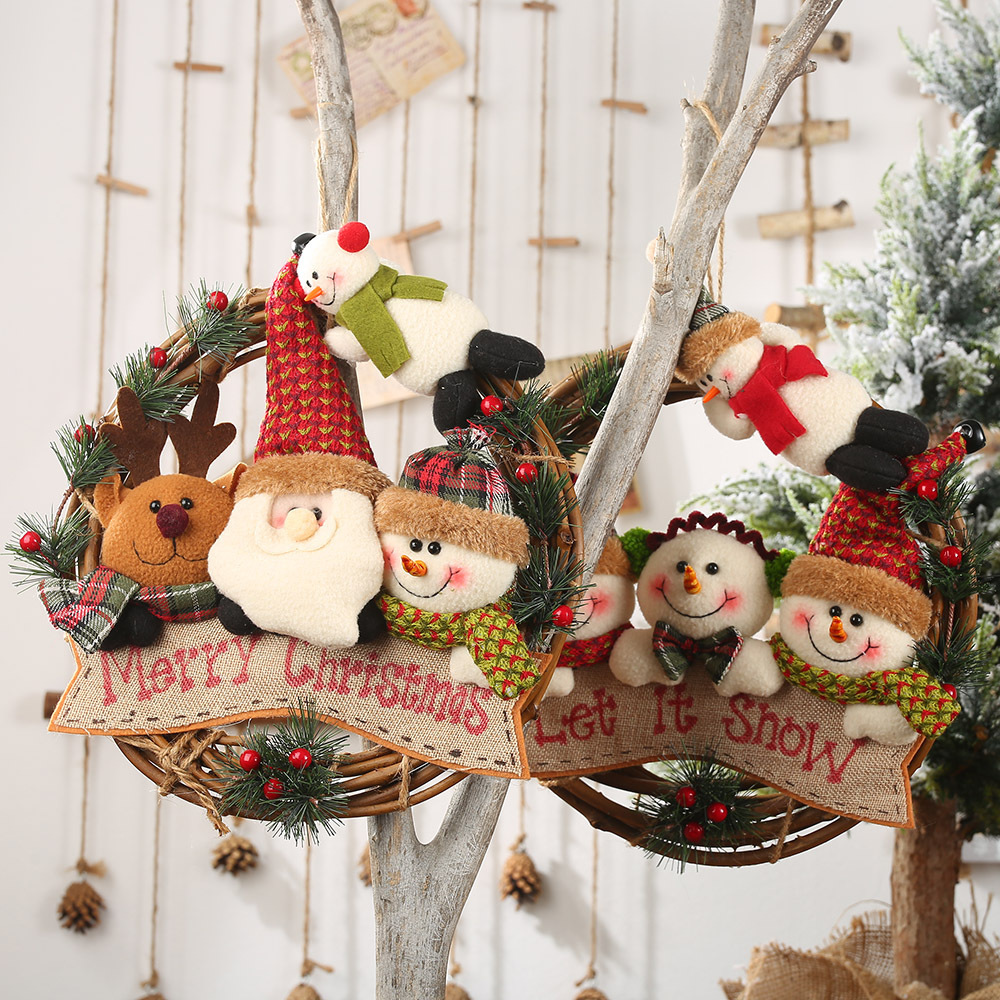 Picture of New Christmas decorations for the elderly snowman elk rattan ring pendant rattan wreath ornaments door hanging wall decoration
