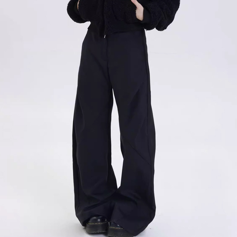 Homemade/High-grade All-match Black Trumpet Suit Casual Wide-leg Pants Sickle Pants cleanfit Women's High Waist Trendy