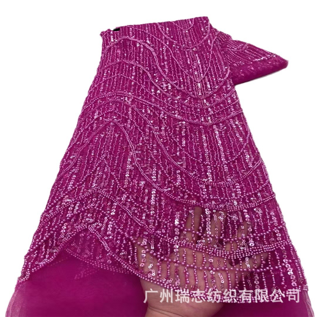 Picture of Cross-border in stock geometric pattern European and American black three-dimensional handmade bead sequin dress dress wedding embroidered fabric