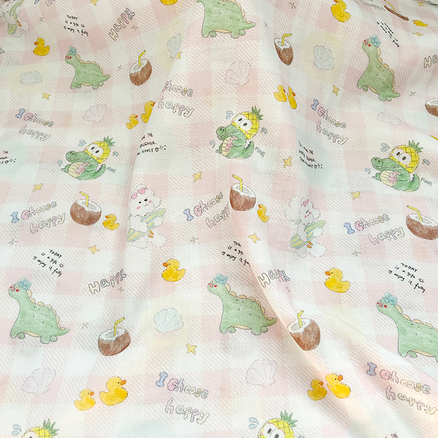 Crocodile Coconut Dinosaur Double-Layer Gauze Fabric Cotton Maternal and Infant Grade Fabric Printed Baby Clothing Pajamas Fabric