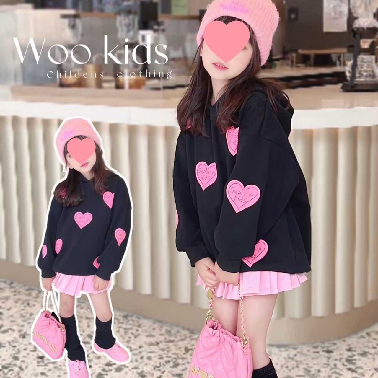 Internet Celebrity Girls' Korean Style Autumn Clothes suit Big Children's Spring and Autumn New Stylist Love Hooded Sweater Skirt Hat Trendy