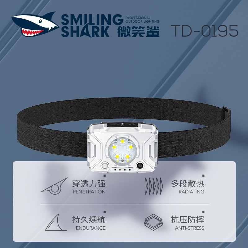 Smiling Shark Highlight, Outdoor Light, Wave Sensing, Three-Level Adjustment, Headlight, Portable Portable Headlamp