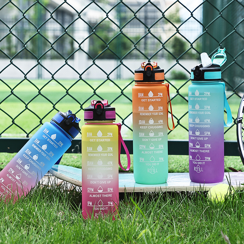 Picture of Large Capacity Fitness Sports Space Cup Portable Outdoor Casual Plastic Suction Cup Girl's Gradient Frosted Kettle