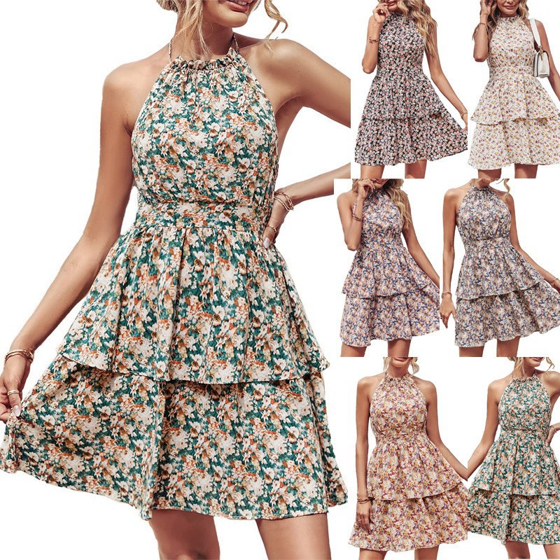 Amazon eaby Europe and the United States summer new hot neck backless printed sleeveless dress cross-border women's clothing