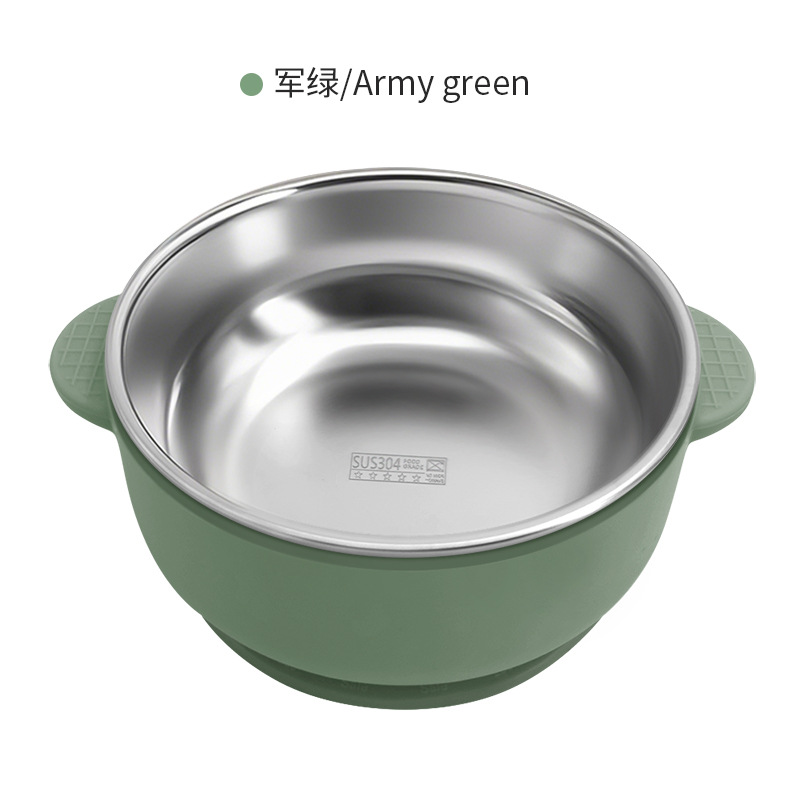 Picture of Cross-border Stainless Steel Children's Bowl Household Cute Baby Drop-resistant Heat-insulated Tableware Kindergarten Children's Rice Bowl with Suction Cup