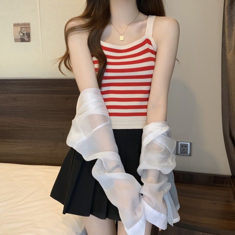 Picture of French Striped Knitted Camisole Women's Summer Outer Wear 2025 New Slim-fit Sleeveless Inner Base Spice Girl Top