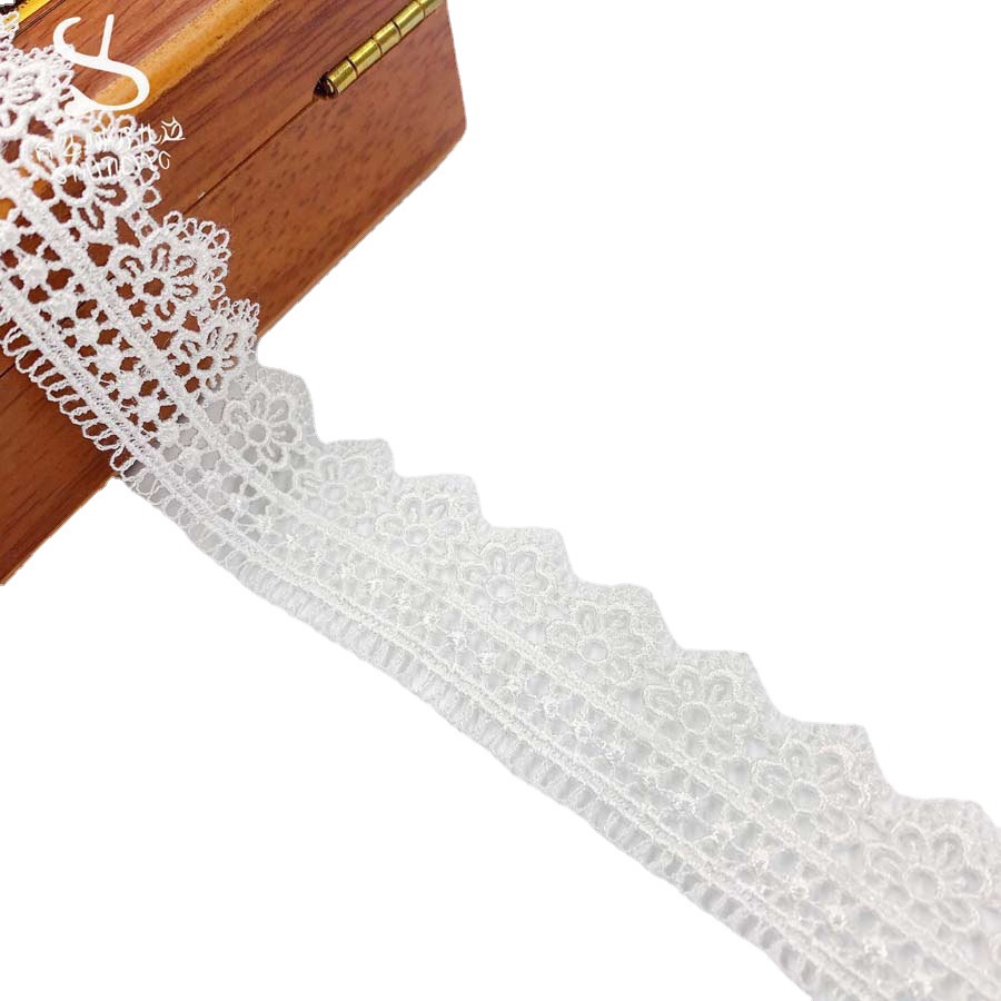 Quality Factory White Lace Edge Hollow Bar Code Garment Accessories Water Soluble Embroidery Polyester Light Silk Thin Lace