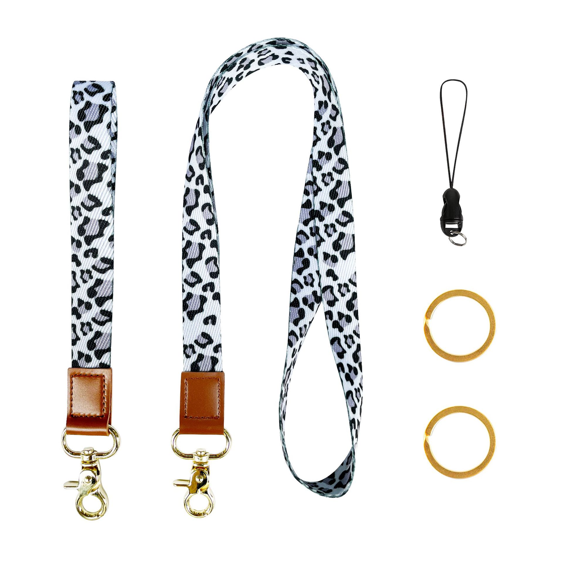 Picture of Cactus Peony Flower Floral Polyester Wrist Strap Thickened Leopard Certificate Lanyard Mobile Phone Rope