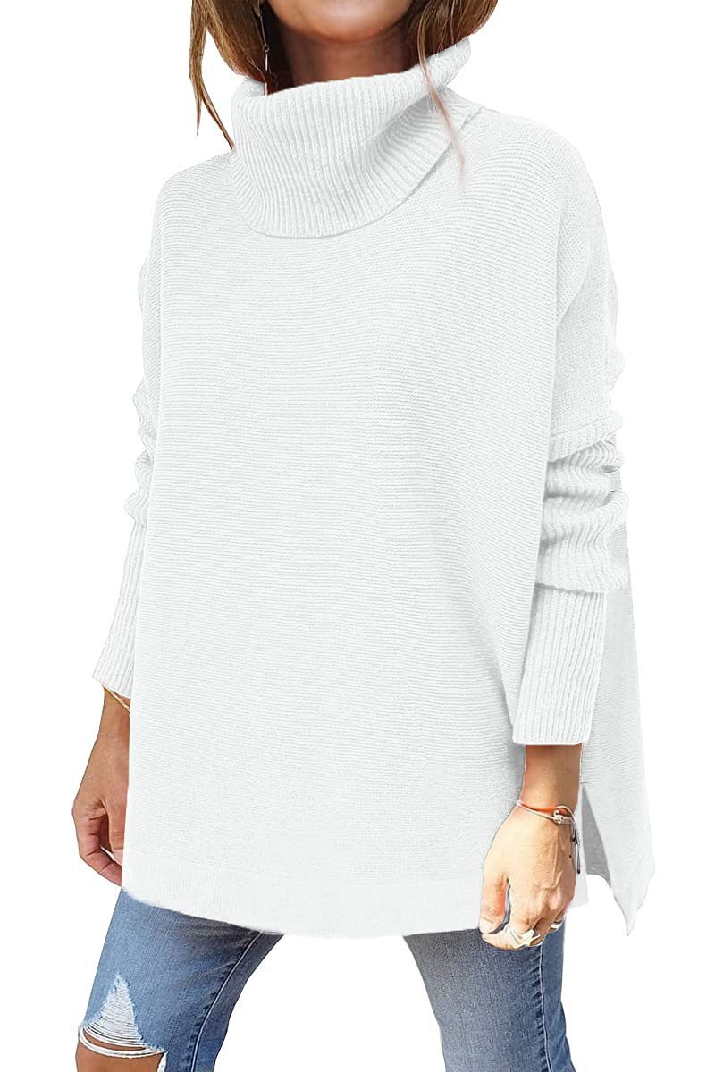 Picture of 2022 Amazon Cross-border Turtleneck Sweater Long Bat Sleeve Hem Tunic Pullover Sweater Needle Weaver