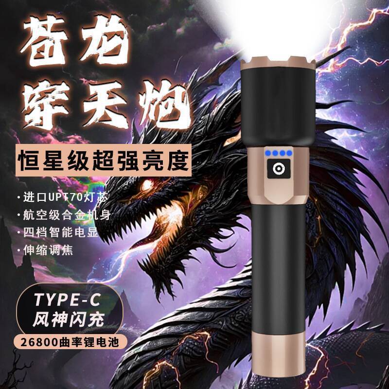 Cross-Border New Model Canglong White Laser Aluminum Alloy Flashlight Outdoor Long-Range Multi-Function Telescopic Zoom Ultra-Bright Flashlight