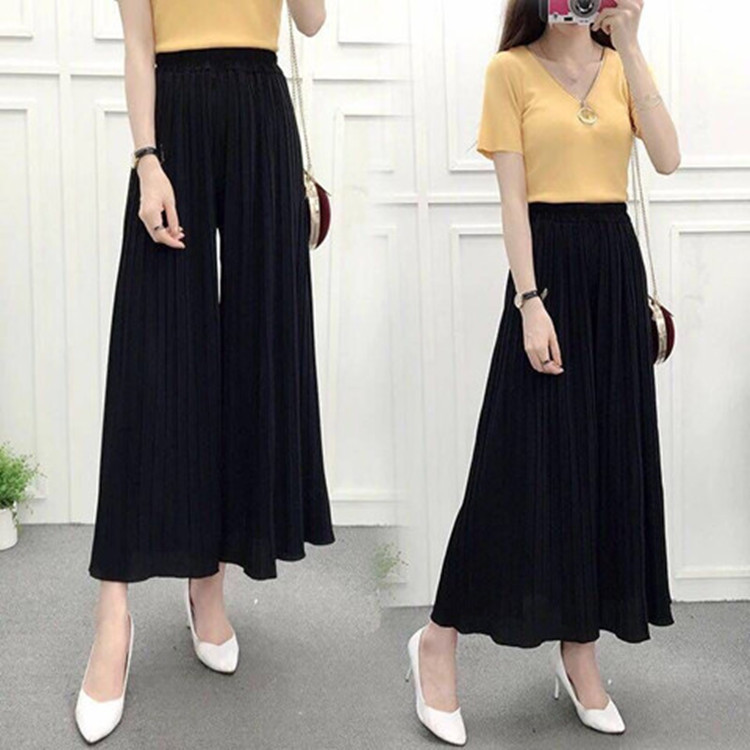 Picture of Wide Leg Pants Pleated Chiffon High Waist Loose Skirt Pants Large Swing Draping Large Size Linky Spring and Summer Casual Pants Women's Ankle-length Pants