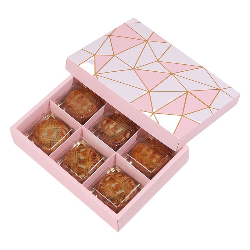 Pink geometric bronzing 6 80g moon cake box Mid-Autumn Festival souffle packing box baking snow mei Niang pastry carton