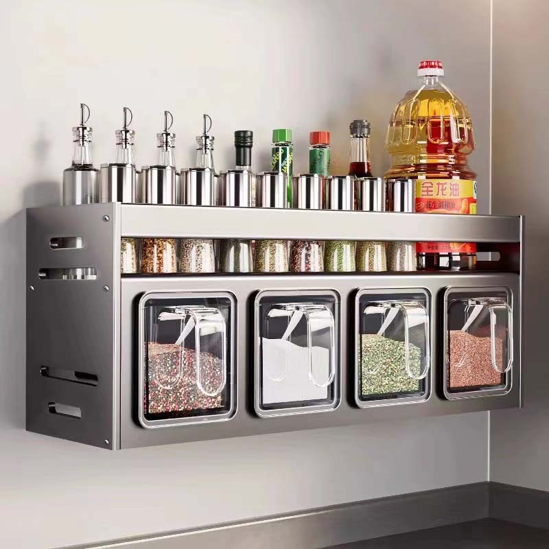 Kitchen Seasoning Rack Punch-free Wall-hanging Household Multi-functional Seasoning Jar Combination suit Seasoning Box Rack