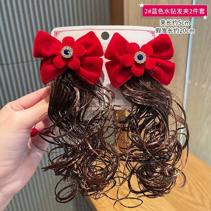 Picture of Children's Hairpin Headdress Little Girl Head Flower Cute Wig Braid Performance Bow Hairpin New Year's Eve Hair Accessories