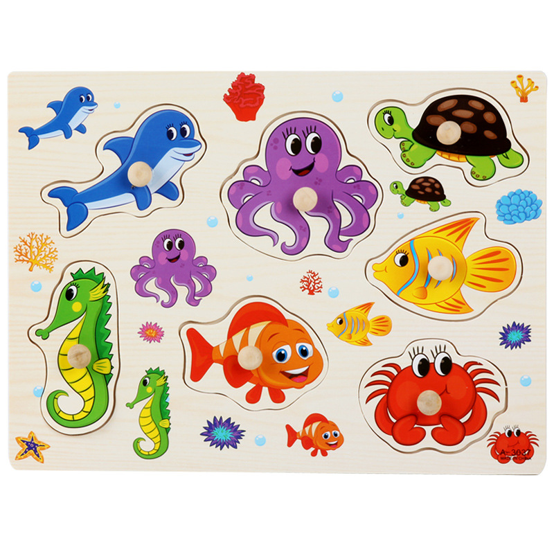 Picture of Factory wholesale hand-held board early education educational toys digital letters animal puzzle beneficial intelligence baby wooden toys
