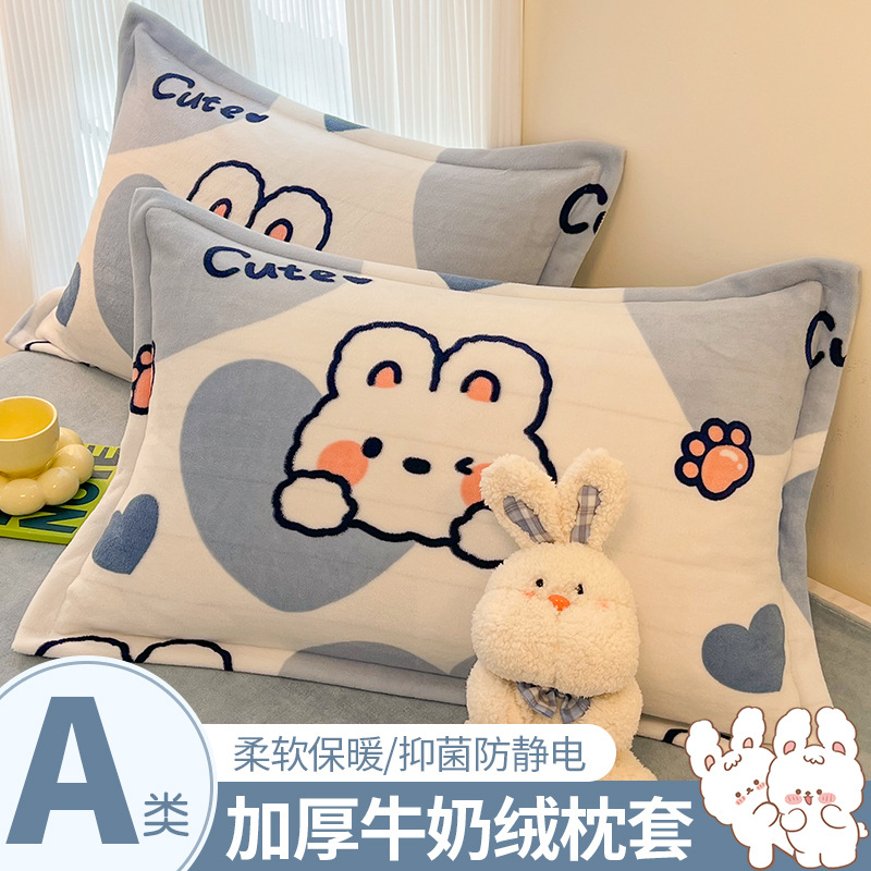 Thickened Milk Velvet Pillowcase Pair for Autumn and Winter Household Coral Velvet Pillowcase Single Person Cartoon Pillow Inner Pillow Cover