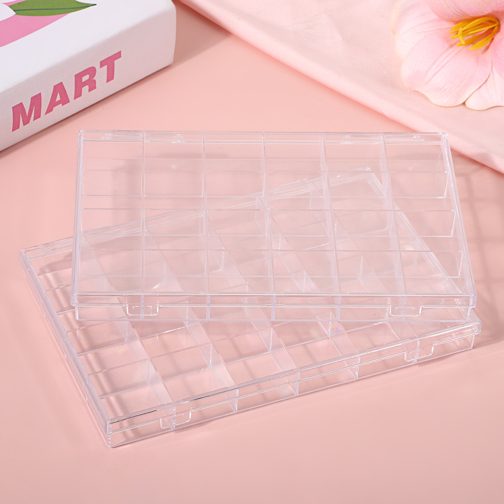 Transparent 24-compartment plastic box beaded accessories storage box thickened PS flat nail cosmetic packaging box