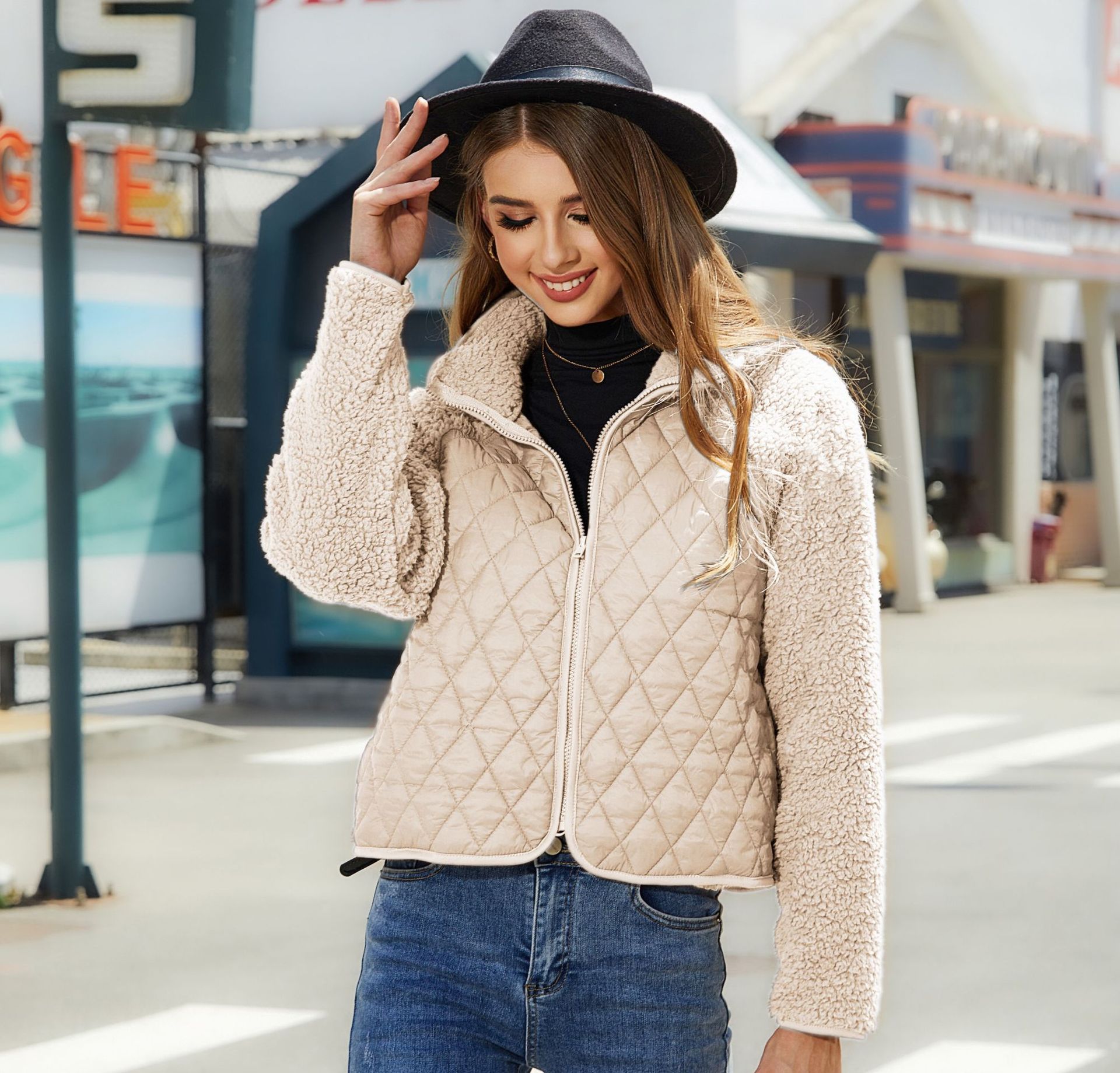 Picture of Flash velvet 2023 new autumn and winter women's cross-border Amazon cardigan zipper long sleeve plush stitching European and American coat women