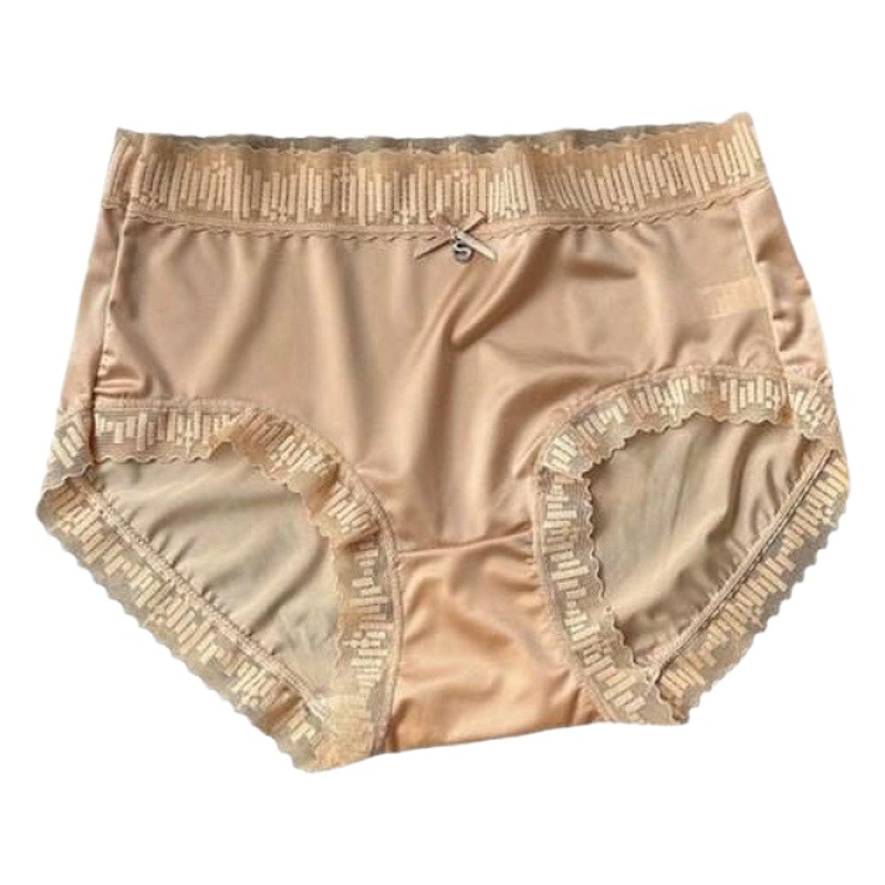 High-set Satin Silk Underwear Women's Light Luxury Sexy Lace Hip Traceless Anti-bacterial Mid-waist Women's Briefs