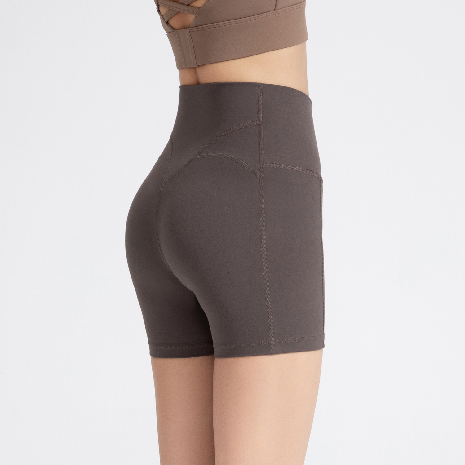 Picture of 2023 Summer new belly contracting three pants high waist hip lifting nude yoga pants sports tight outer wear fitness shorts
