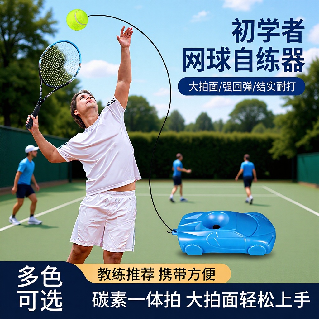 Picture of Tennis Racket for Solo Play with String Rebound, Adult Self-Training, Children's Beginner Tennis Training Set, Lightweight Training