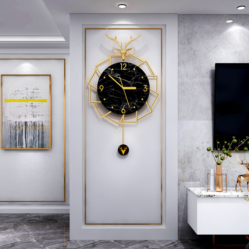 Modern Light Luxury Wall Clock Living Room Fashionable Simple Watch Home High-end Sense Creative Deer Head Decoration Clock Wall Hanging